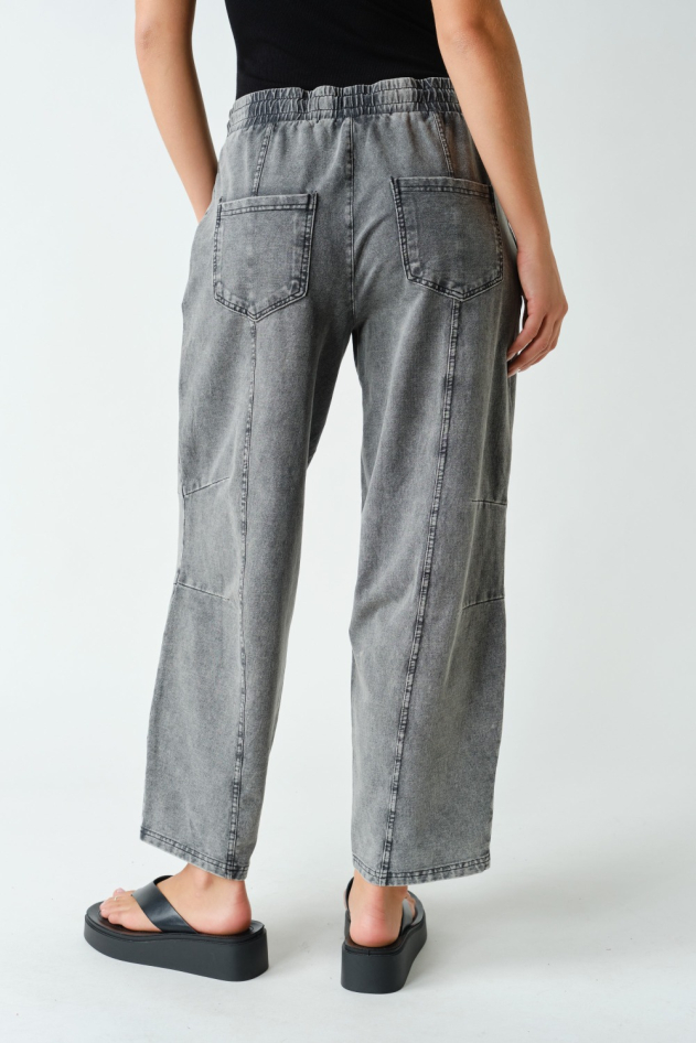 Mineral Wash Easy-Fit Stretch-Denim Drawstring Pants(KP6109)