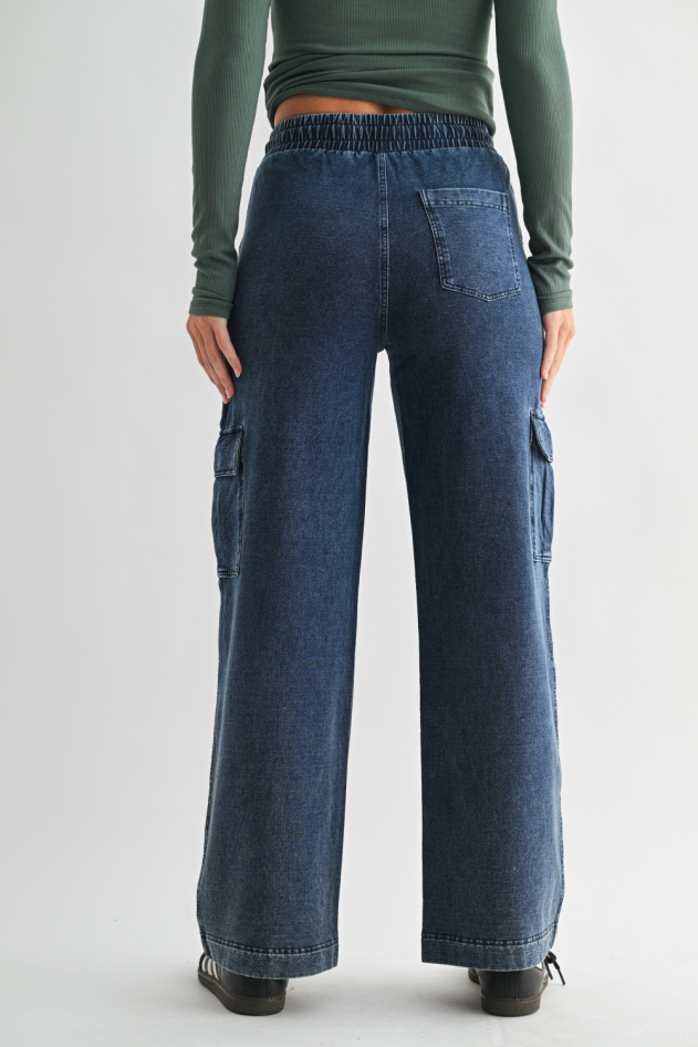 Mineral Wash Wide Leg Cotton Cargo Pants(KPR12236)