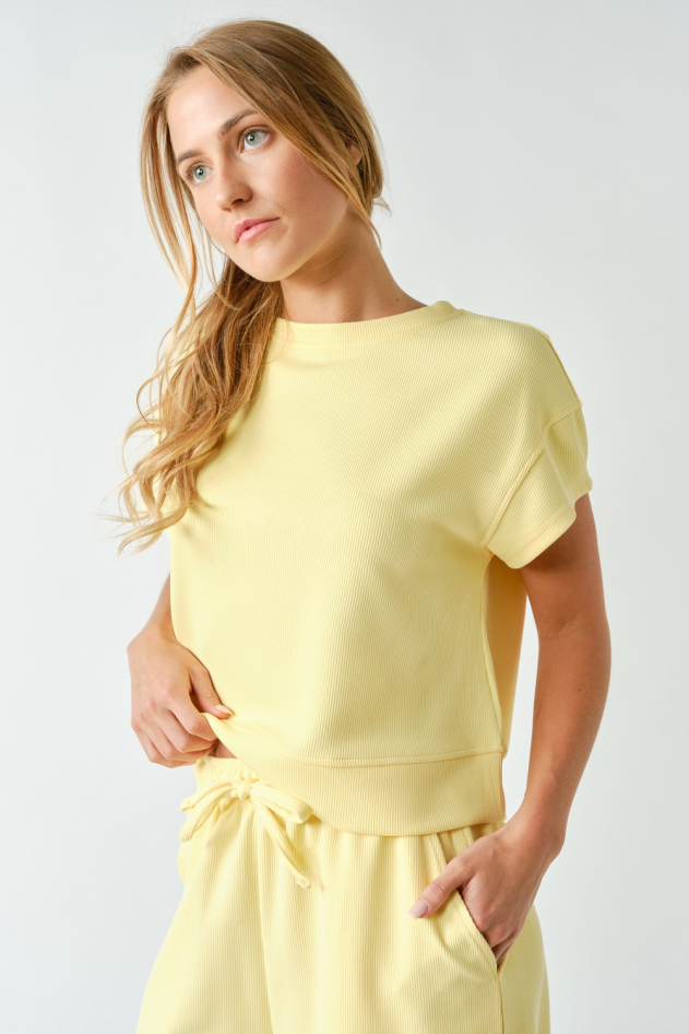 Luxe Sand Wash Rib Classic Tee Set(KSET5896)