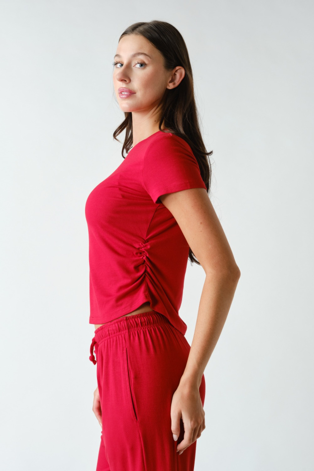 Marlow Short-Sleeve Ruched Two-Piece Set(KSET6041)
