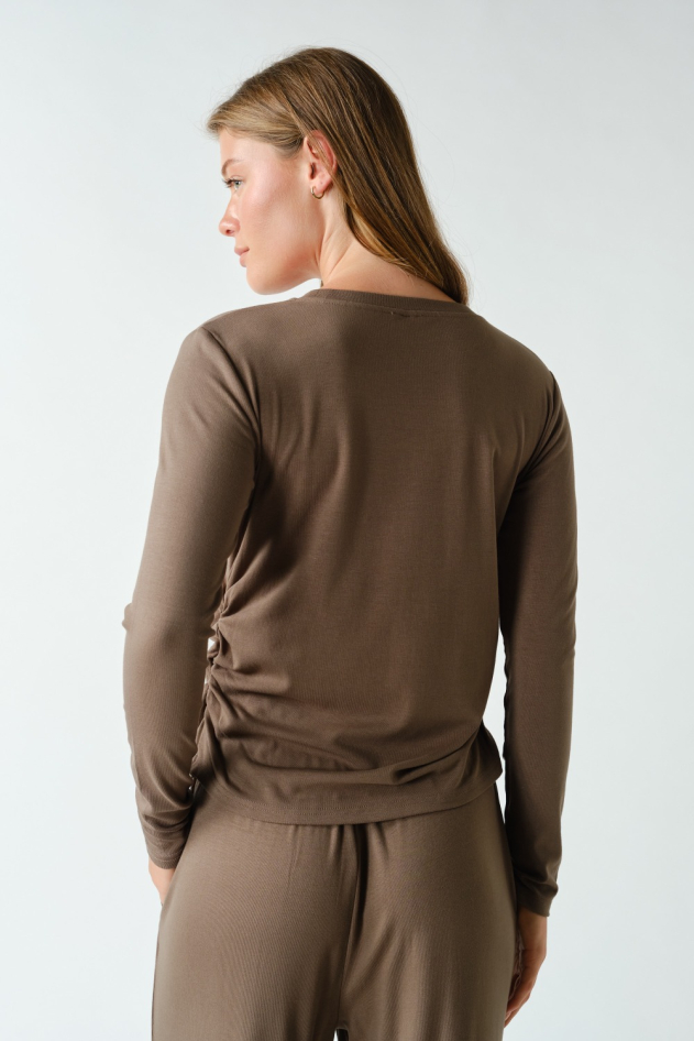 Long Sleeve Ruched Soft-Knit Lounge Set(KSET6042)