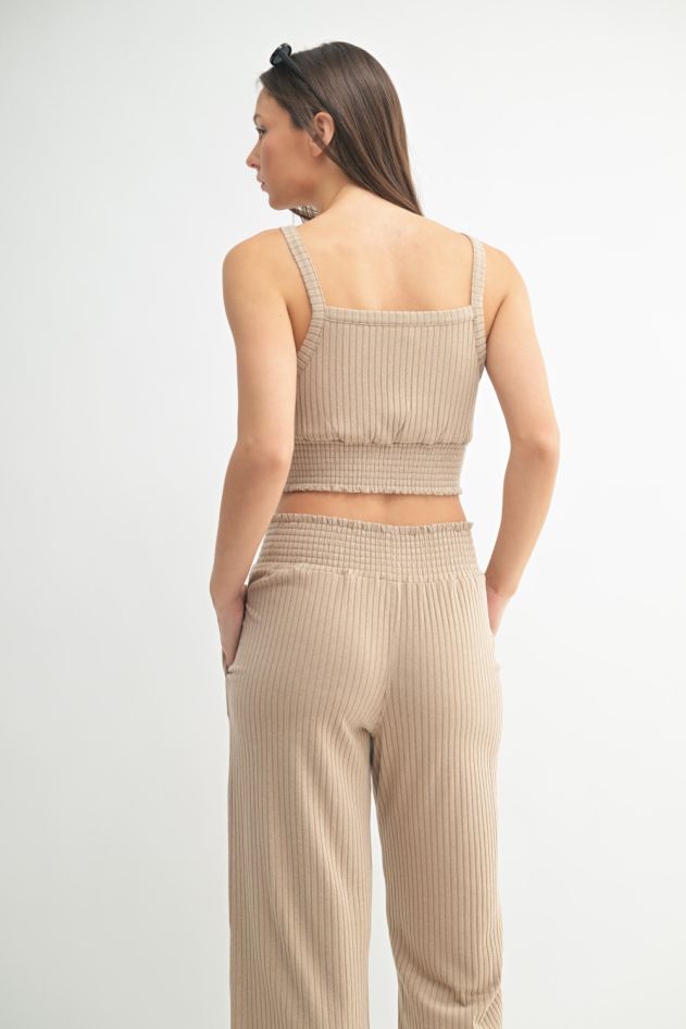 Soft Ribbed Smocked Cropped Cami Top (KT5019)