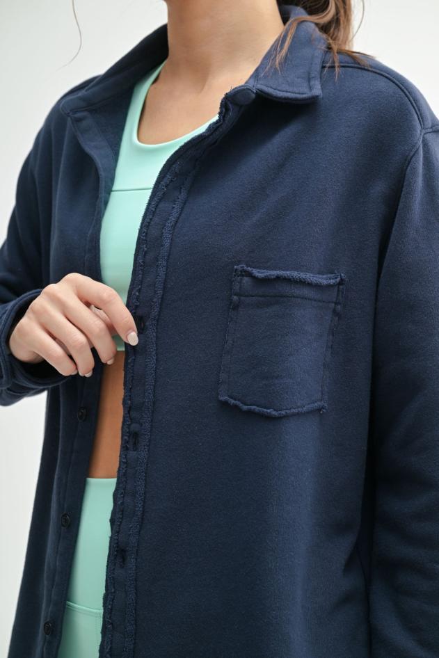 Malibu Raw Edge Cotton Button Down Shacket (KT5395)