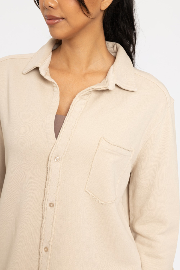 Malibu Raw Edge Cotton Button Down Shacket (KT5395)