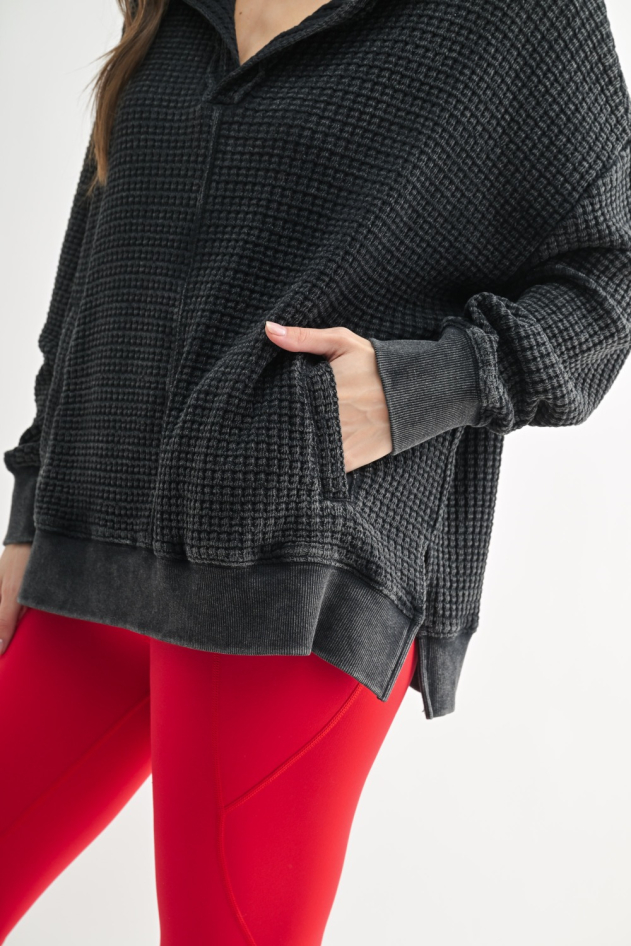 Chunky Waffle Mineral Wash Collared Sweater (KT5402)