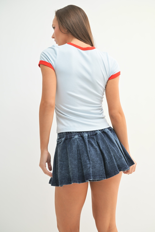 Micro-Ribbed Contrast Trim Fitted Baby Tee (KT5456)