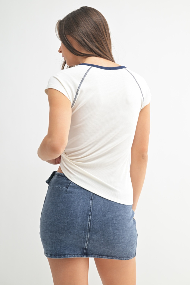 Micro-Ribbed Retro Raglan Baby Tee (KT5457)