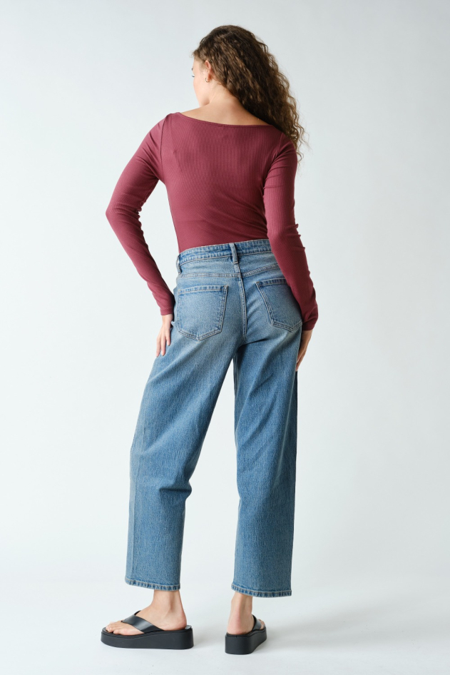 Barely There Boat Neck Micro-Ribbed Top(KT5494)