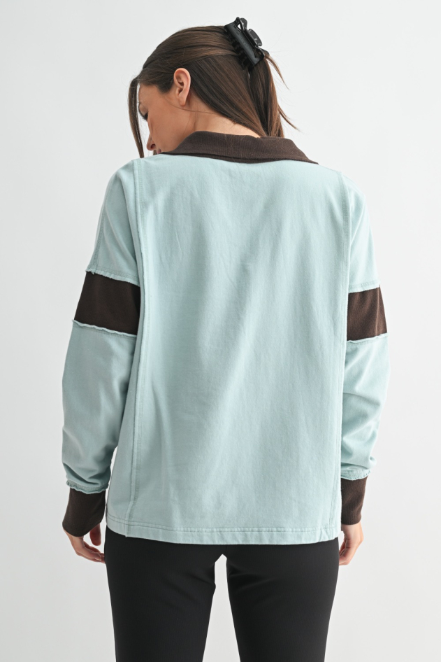Crestline Contrast Collared Top(KT5621)