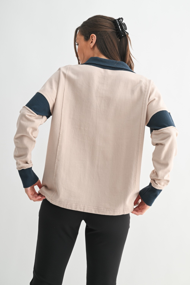 Crestline Contrast Collared Top(KT5621)