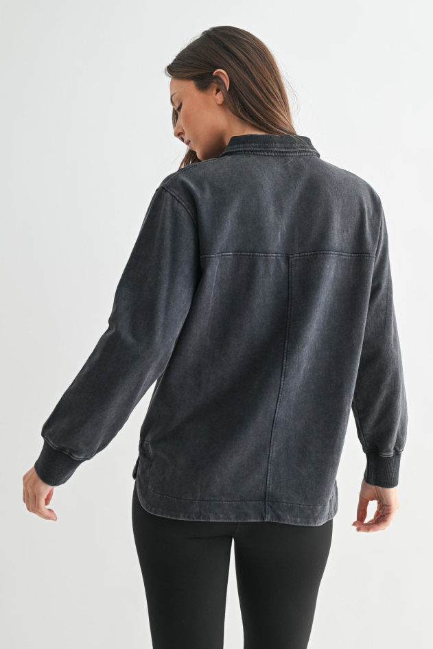 Sierra Half Button Mineral Wash Collared Shirt(KT5627)