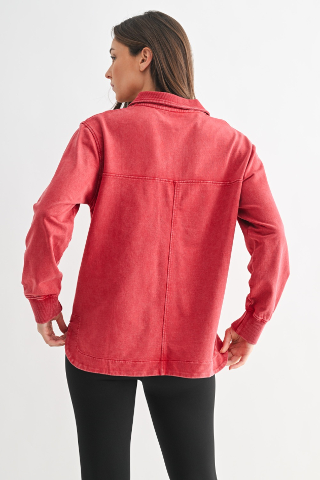 Sierra Half Button Mineral Wash Collared Shirt(KT5627)