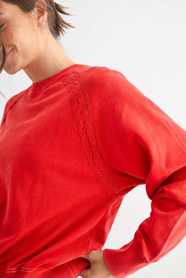 Soft Bloom Mineral Wash Lace Pullover(KT5642)