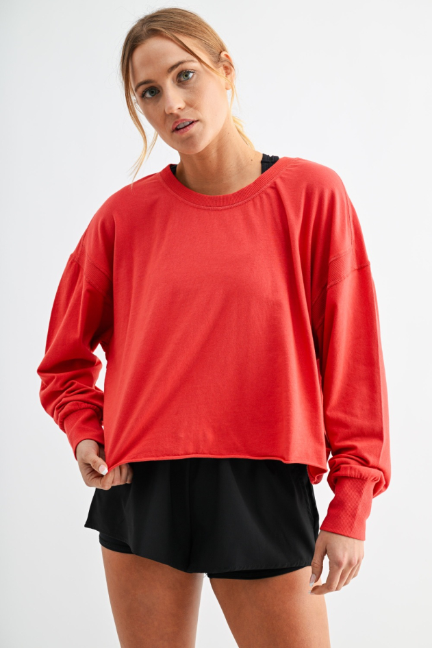 Crescent Pima Cotton Open Back Long Sleeve Tee(KT5734)