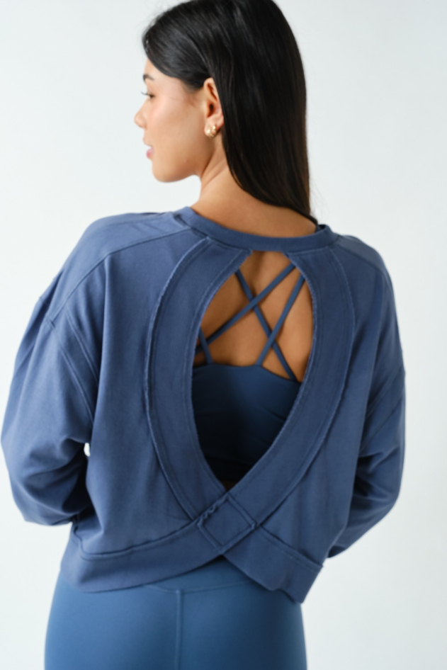 Crescent Pima Cotton Open Back Long Sleeve Tee(KT5734)