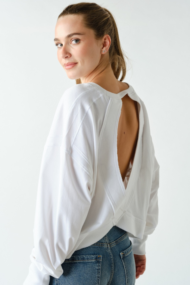 Crescent Pima Cotton Open Back Long Sleeve Tee(KT5734)