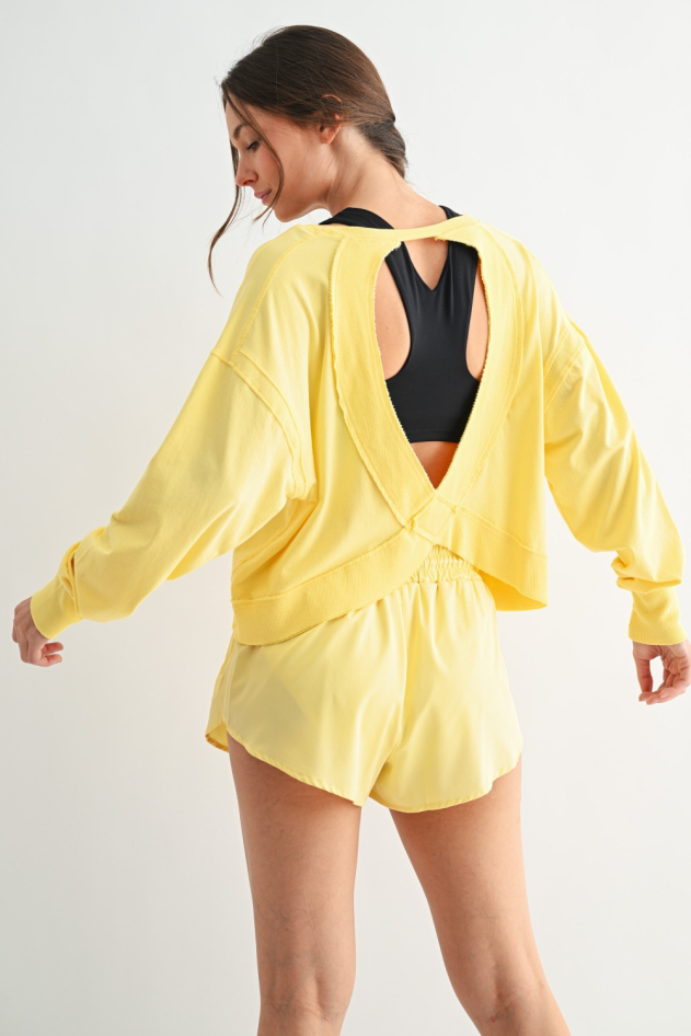 Crescent Pima Cotton Open Back Long Sleeve Tee(KT5734)