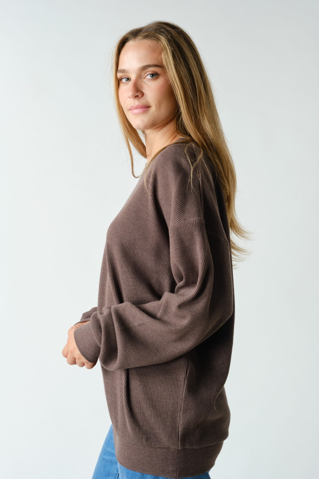 Waffle Oversized Crewneck Pullover(KT5924)