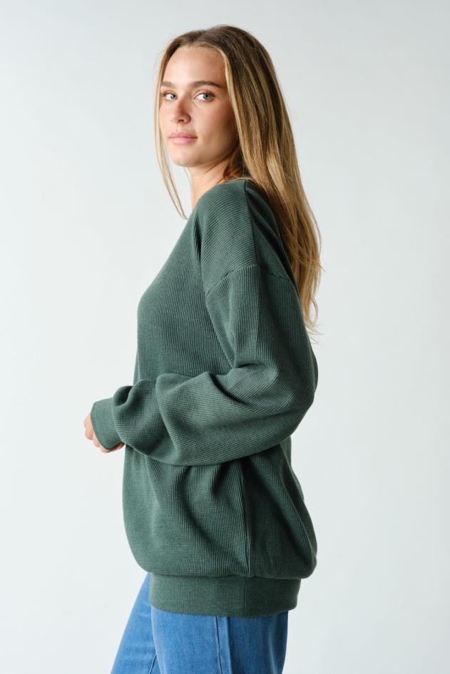 Waffle Oversized Crewneck Pullover(KT5924)