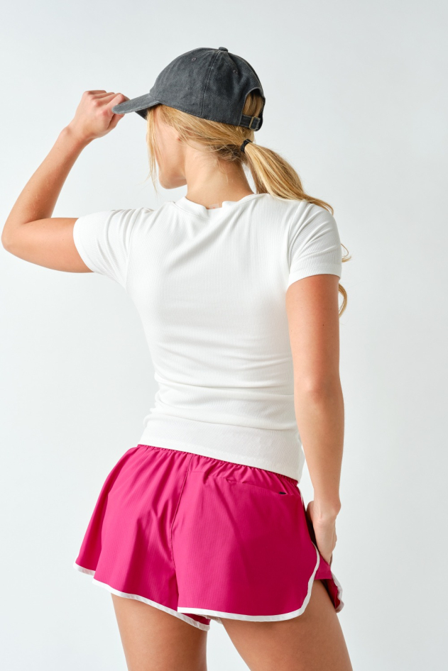 CoreClassic Micro-Ribbed Built-In Bra Short Sleeve Top(KT5926)