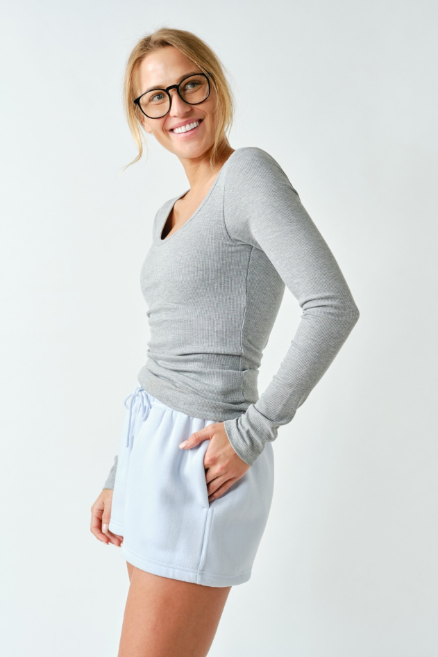 CoreClassic Micro-Ribbed Built-In Bra Long Sleeve Top(KT5927)