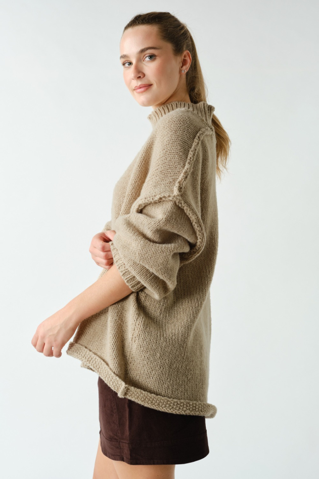 Plush Mock-Neck Tunic Sweater(KT5953)