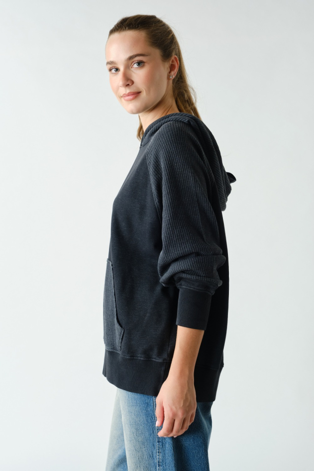 Waffle Mixed-Media Pullover Hoodie(KT5982)