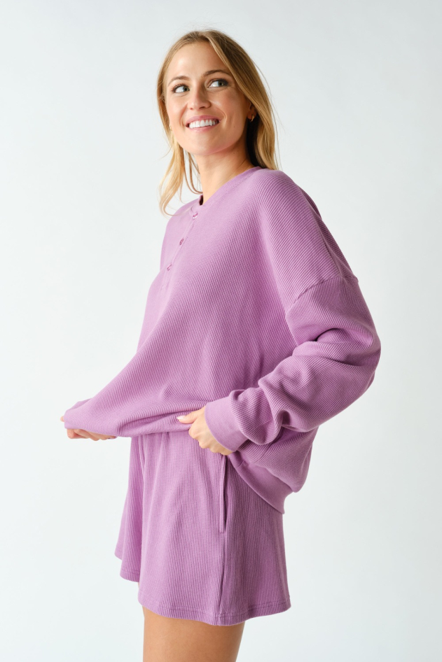 Waffle-Knit Henley Pullover(KT6164)