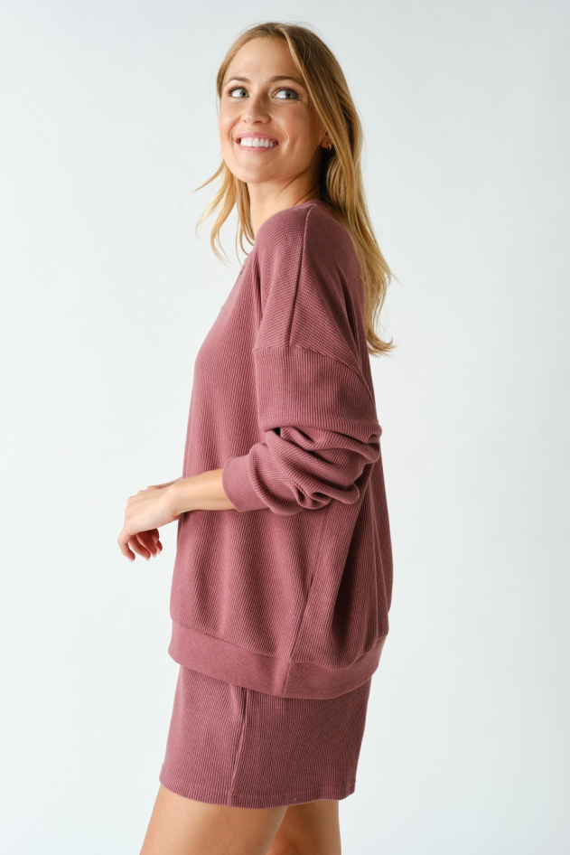 Waffle-Knit Henley Pullover(KT6164)