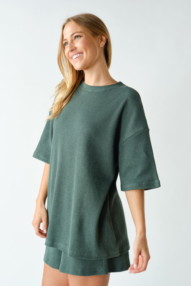Waffle-Knit Oversized Crewneck Tee(KT6166)