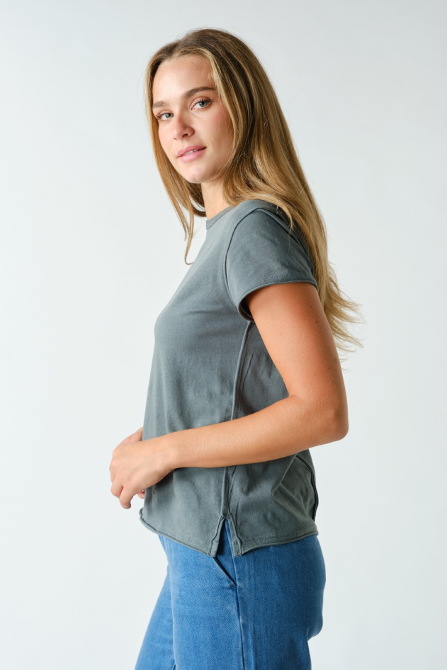 Pima Cotton Raw-Edge Cap Sleeve Tee(KT6180)